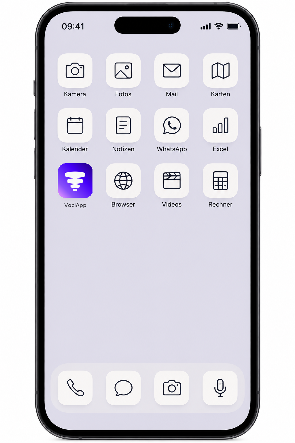 Home-Bildschirm eines Smartphones mit dem VociApp-Symbol als eigene App